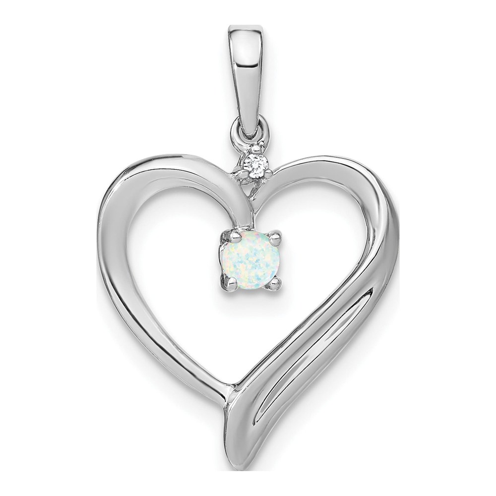 14K White Gold Lab Opal & Diamond Heart Pendant