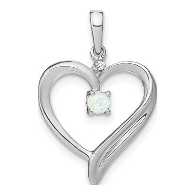 14K White Gold Lab-Created Opal & Diamond Heart Pendant