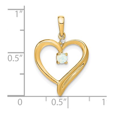 14K Yellow Gold Lab-Created Opal & Diamond Heart Pendant – view 4
