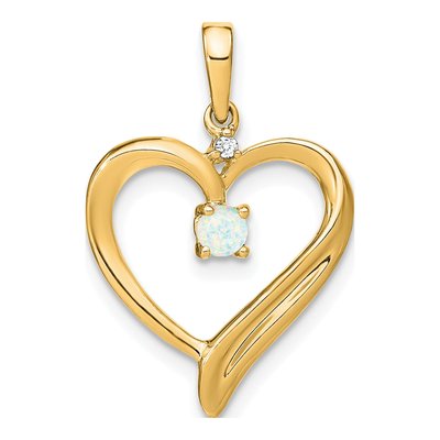 14K Yellow Gold Lab-Created Opal & Diamond Heart Pendant