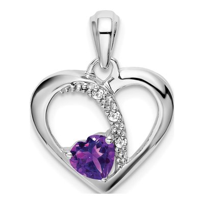 14K White Gold Amethyst & Diamond Heart Pendant