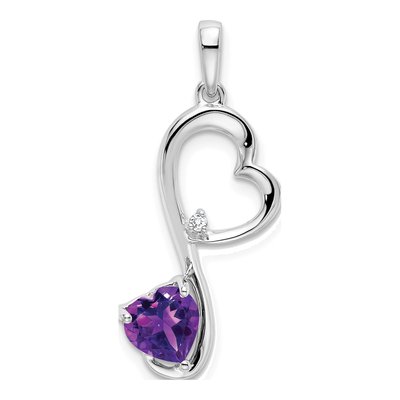 14K White Gold Amethyst & Diamond Heart Pendant