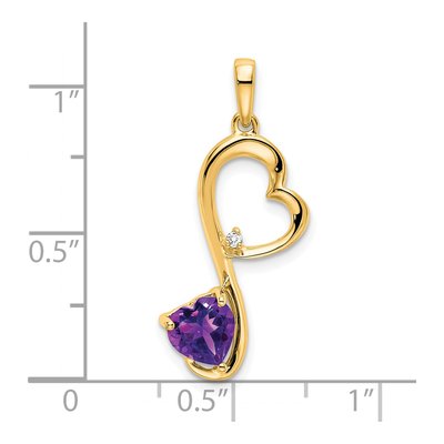 14K Yellow Gold Amethyst & Diamond Heart Pendant – view 4