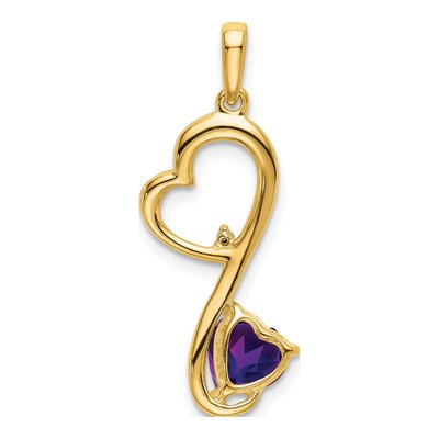 14K Yellow Gold Amethyst & Diamond Heart Pendant – view 5