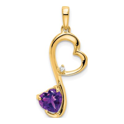 14K Yellow Gold Amethyst & Diamond Heart Pendant