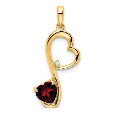 14K Yellow Gold Garnet & Diamond Heart Pendant