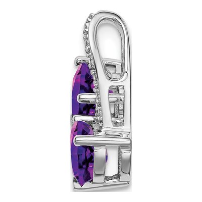 14K White Gold Amethyst & Diamond 2-Heart Pendant – view 3