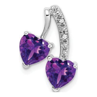 14K White Gold Amethyst & Diamond 2-Heart Pendant