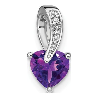 14K White Gold Amethyst & Diamond Heart Slide Pendant