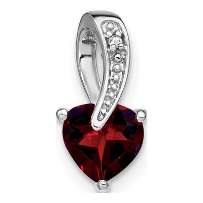 14K White Gold Garnet & Diamond Heart Slide Pendant