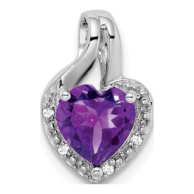 14K White Gold Amethyst & Diamond Heart Pendant