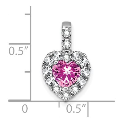 14K White Gold Lab-Created White Topaz Heart Halo Pendant – view 3