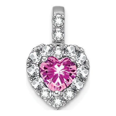 14K White Gold Lab-Created White Topaz Heart Halo Pendant