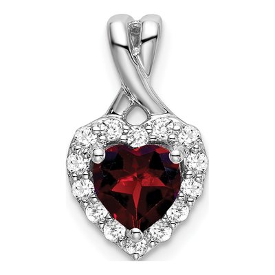 14K White Gold 1/5 ct tw Garnet & Diamond Halo Heart Pendant