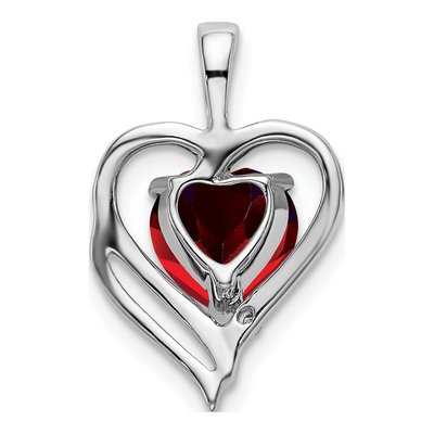 14K White Gold Garnet & Diamond Heart Pendant – view 4