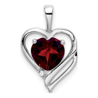 14K White Gold Garnet & Diamond Heart Pendant