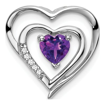14K White Gold Amethyst & Diamond Heart Slide Pendant