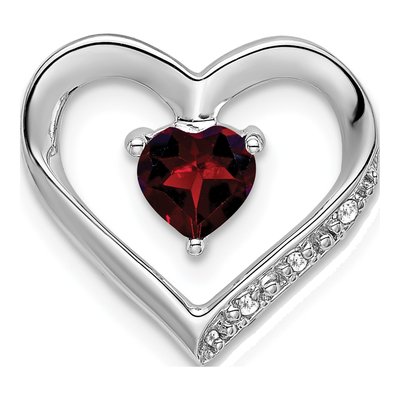 14K White Gold Garnet & Diamond Heart Charm