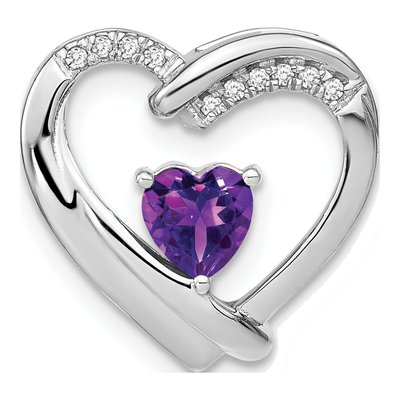 Sterling Silver 1/20 ct tw Amethyst & Diamond Heart Pendant