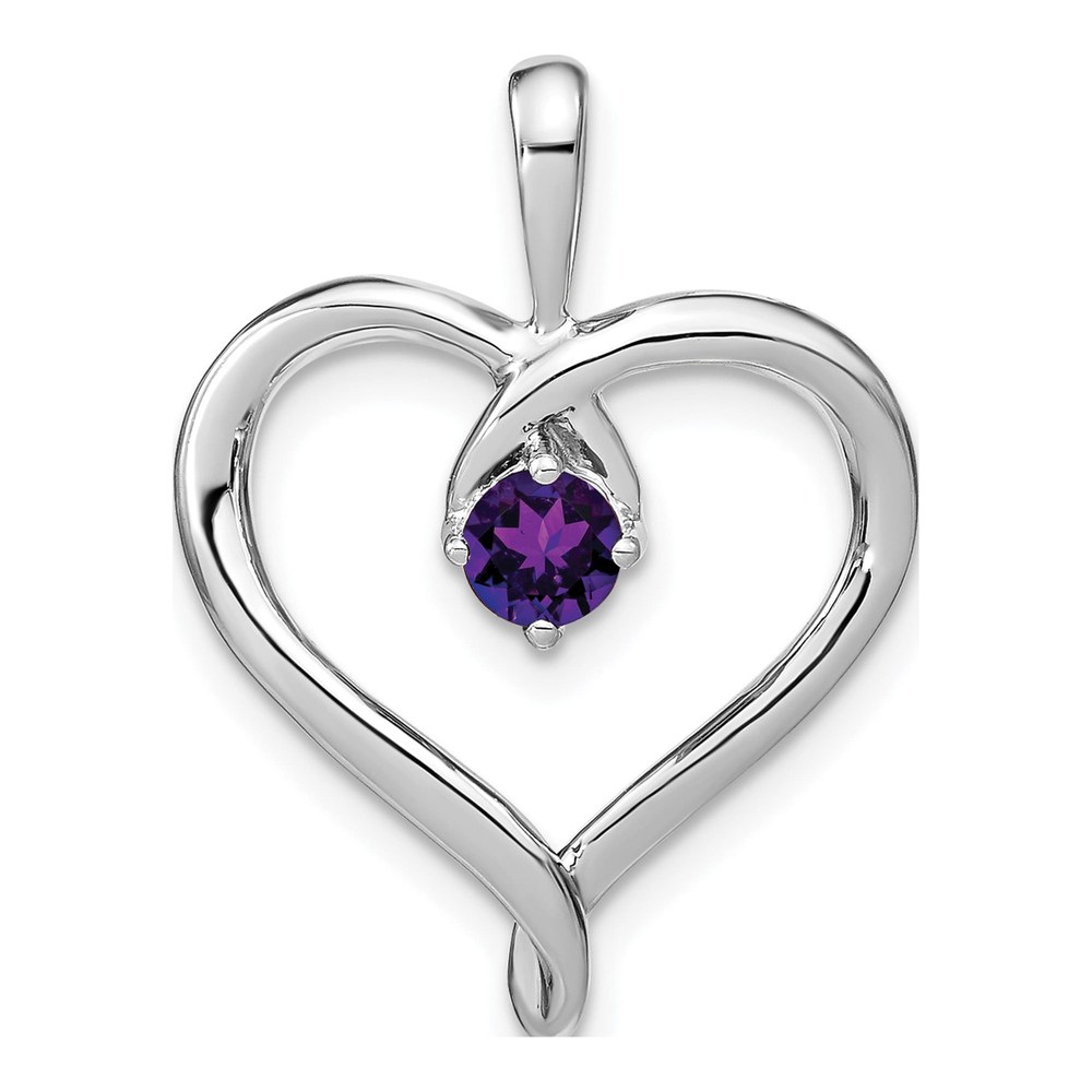 14K White Gold Amethyst Heart Pendant with Diamonds