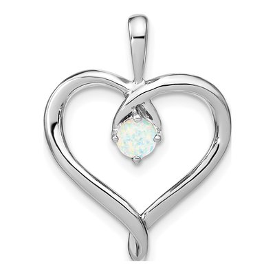 14K White Gold Lab-Created Opal Heart Pendant