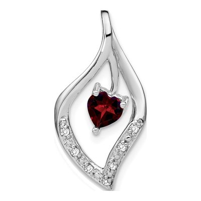 14K White Gold 1/15 ct tw Garnet & Diamond Heart Leaf Slide Pendant