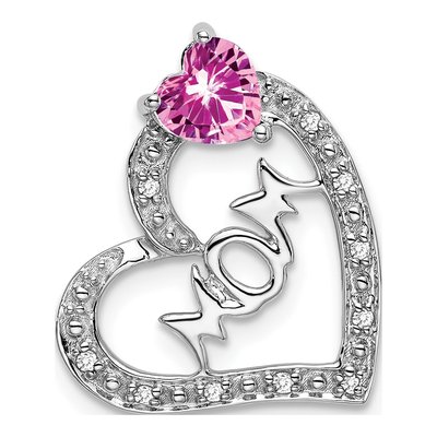 14K White Gold 1/20 ct tw Diamond MOM Heart Pendant