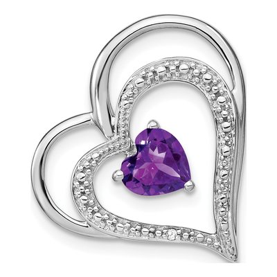 14K White Gold Amethyst & Diamond Heart Slide Pendant