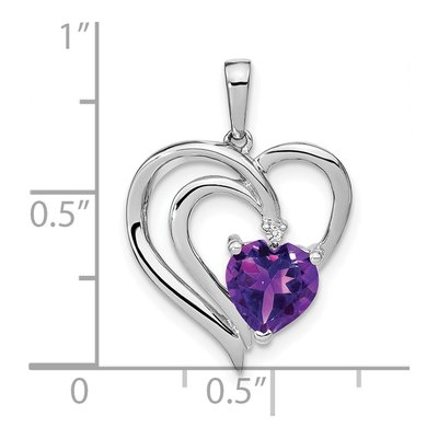 Sterling Silver Amethyst & Diamond Heart Pendant – view 4