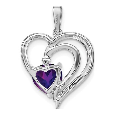 Sterling Silver Amethyst & Diamond Heart Pendant – view 5