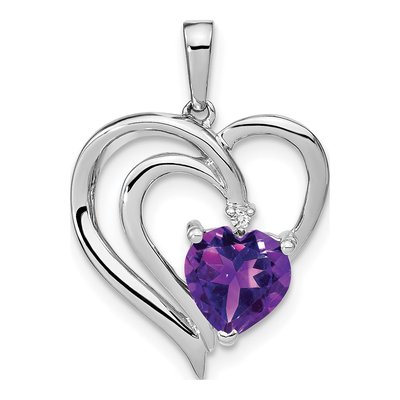Sterling Silver Amethyst & Diamond Heart Pendant
