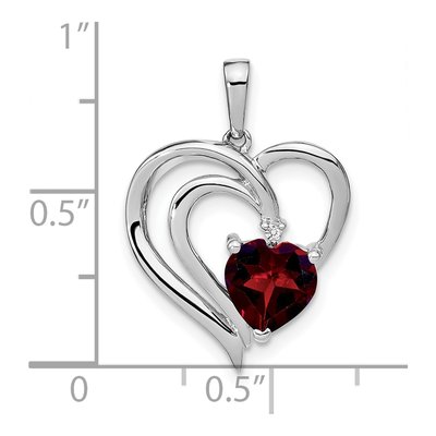Sterling Silver Garnet & Diamond Heart Pendant – view 4