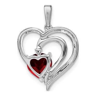 Sterling Silver Garnet & Diamond Heart Pendant – view 5