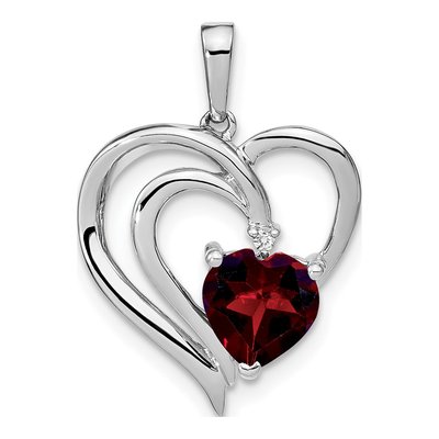 Sterling Silver Garnet & Diamond Heart Pendant