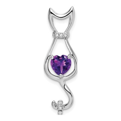 10K White Gold Amethyst & Diamond Cat Pendant