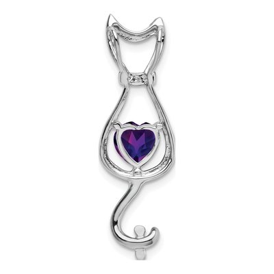 14K White Gold Amethyst & Diamond Heart Cat Charm – view 4
