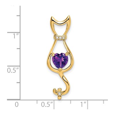 14K Yellow Gold Amethyst & Diamond Heart Cat Slide Pendant – view 3