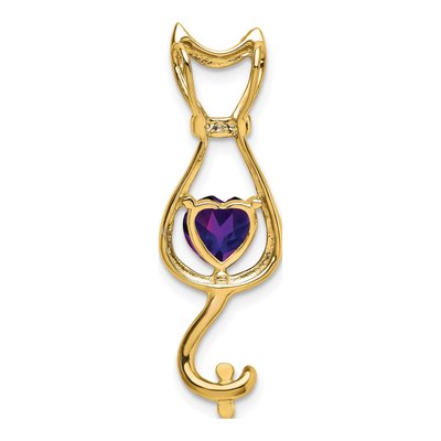 14K Yellow Gold Amethyst & Diamond Heart Cat Slide Pendant – view 4