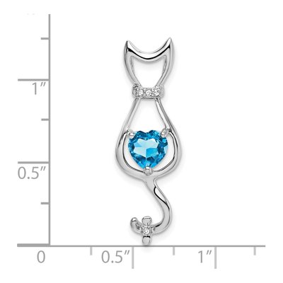 10K White Gold Swiss Blue Topaz & Diamond Heart Cat Pendant – view 3