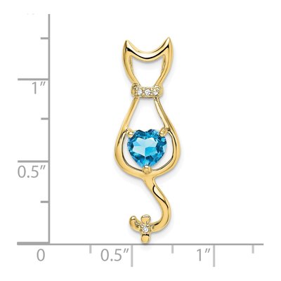 10K Yellow Gold Swiss Blue Topaz & Diamond Heart Cat Pendant – view 3