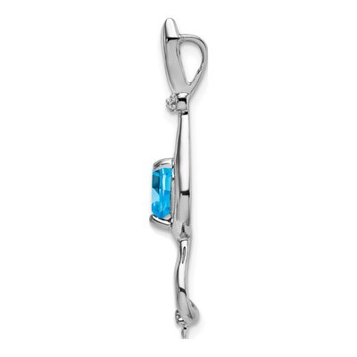 14K White Gold Swiss Blue Topaz & Diamond Cat Slide Pendant – view 2