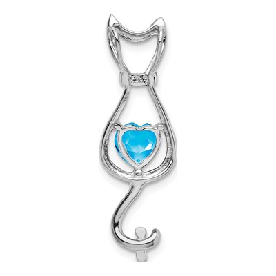 14K White Gold Swiss Blue Topaz & Diamond Cat Slide Pendant – view 4