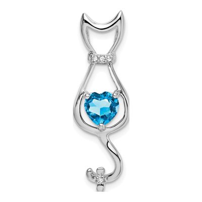 14K White Gold Swiss Blue Topaz & Diamond Cat Slide Pendant