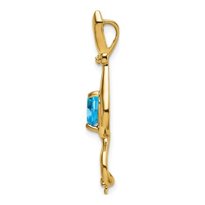 14K Yellow Gold Swiss Blue Topaz & Diamond Heart Cat Slide Pendant – view 2