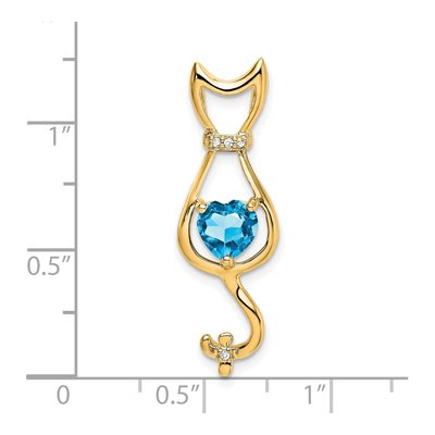 14K Yellow Gold Swiss Blue Topaz & Diamond Heart Cat Slide Pendant – view 3