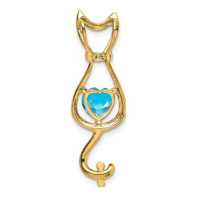 14K Yellow Gold Swiss Blue Topaz & Diamond Heart Cat Slide Pendant – view 4