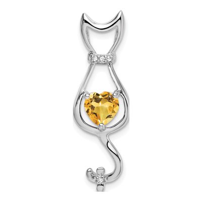 14K White Gold Citrine & Diamond Cat Slide Pendant