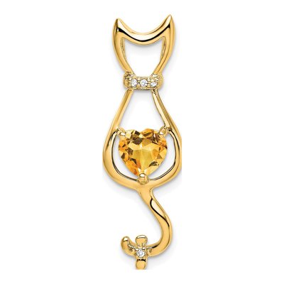 14K Yellow Gold Citrine & Diamond Heart Cat Charm