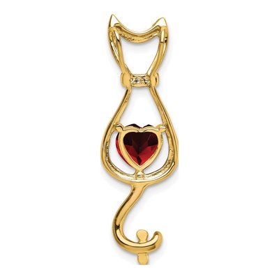 10K Yellow Gold Garnet & Diamond Heart Cat Pendant – view 5