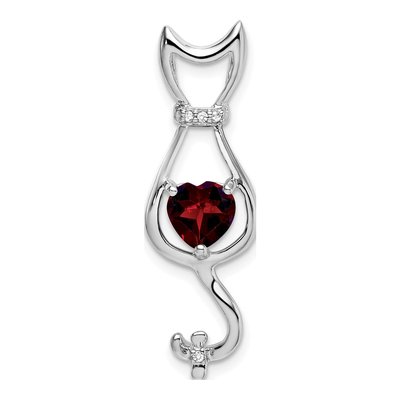 14K White Gold Garnet & Diamond Cat Slide Pendant
